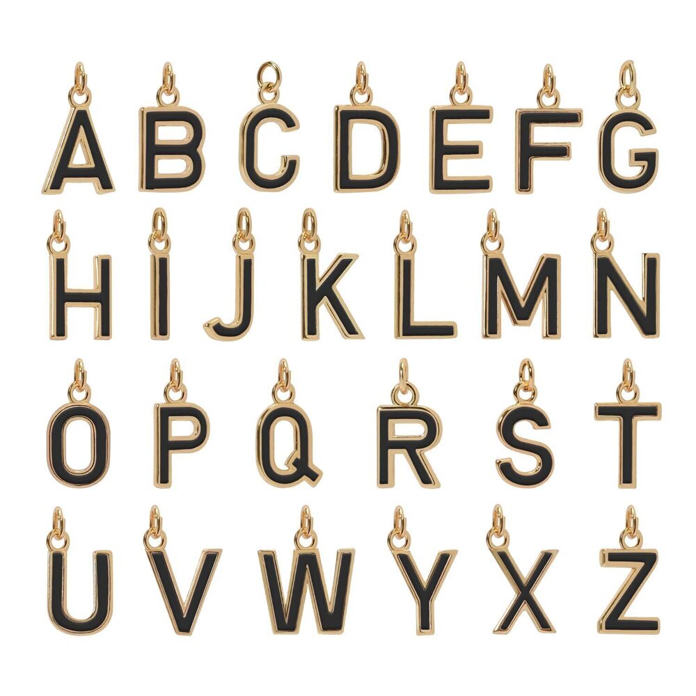 1025 18K Gold Filled A-Z Alphabet Letters Charms, 26Pcs A-Z Enamel Initial